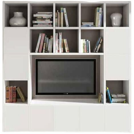 MOBILI 2G - Libreria moderna porta Tv bianco Soggiorno L218 P30 H218