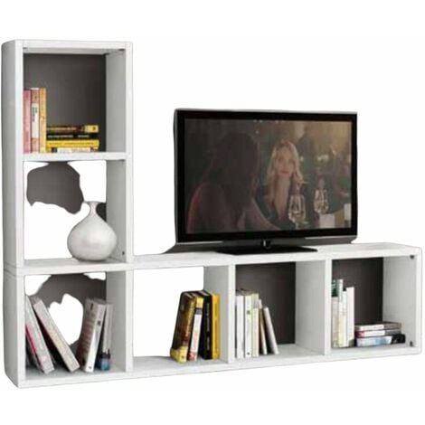 MOBILI 2G - Libreria moderna porta Tv bianco Soggiorno L218 P30 H218