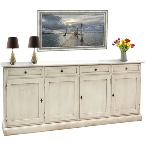 MOBILI 2G - MADIA CREDENZA IN LEGNO SHABBY CHIC BIANCA L.201 P.52 H