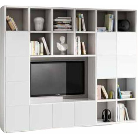 MOBILI 2G - Parete attrezzata moderna frassino bianco L261 P30 H218