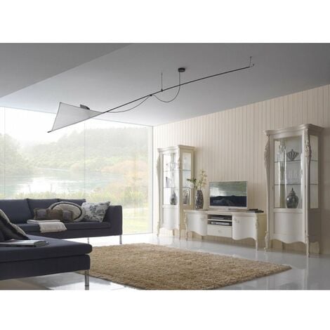 Vetrina 102 cm con quattro ante in bianco lucido e legno con luce led  bianca - Geila