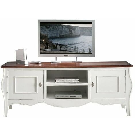 MOBILI 2G - PARETE ATTREZZATA PORTA TV IN LEGNO SHABBY BIANCO L.245