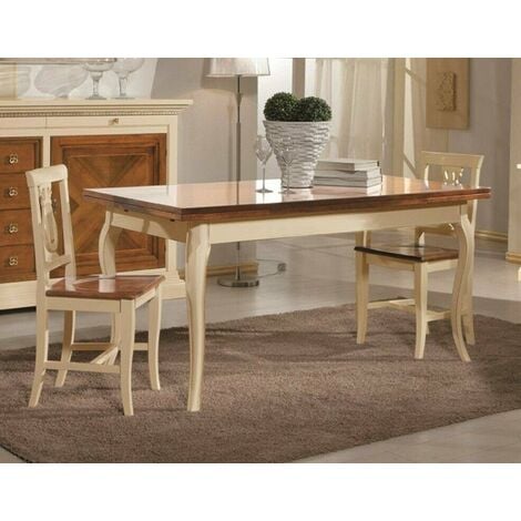 MOBILI 2G - Set tavolo legno allungabile bicolore +4 sedie legno seduta legno  bicolore