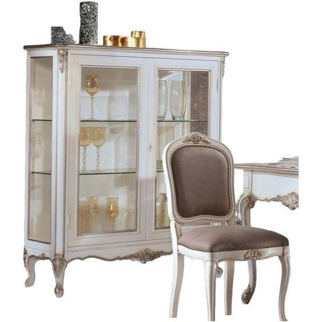 MOBILI 2G - VETRINA 2 PORTE SHABBY CHIC AZZURRO IN LEGNO L.145 x P.