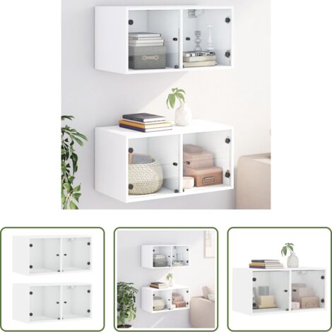 Mobili a parete -  Mobili a Muro con Ante in Vetro 2pz Bianco 68,5x37x35 cm