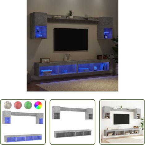 Mobili a parete -  Mobili TV a Muro con LED 6pz Grigio Cemento Legno Multistrato