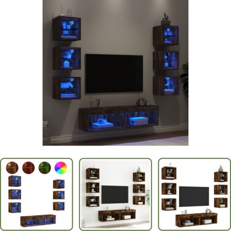 Mobili a parete -  Mobili TV a Muro con LED 8pz Rovere Fumo in Legno Multistrato