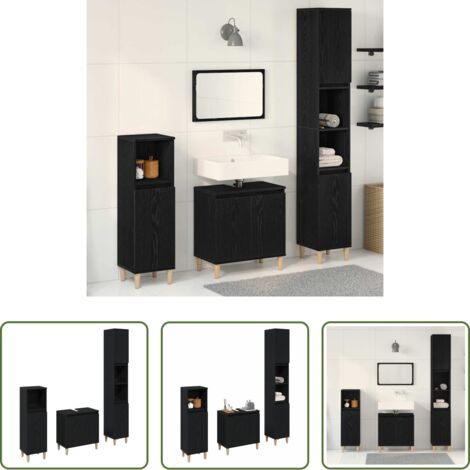 Mobili a parete -  Set di mobili per il bagno Montaggio a parete 3 pcs Rovere Nero