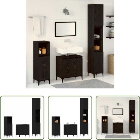 Mobili a parete -  Set di mobili per il bagno Montaggio a parete 3 pcs Rovere Nero