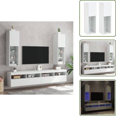 Mobili a parete - vidaXL Mobili Porta TV con Luci LED 2 pz Bianchi 30,5x30x102 cm - Spazio di conservazione