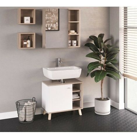 Mobile Bagno Sotto Lavabo E Specchiera.Mobili Arredo Bagno 3 Pz Sotto Lavabo Specchiera 2 Mensole Rovere Bianco 4251421928107