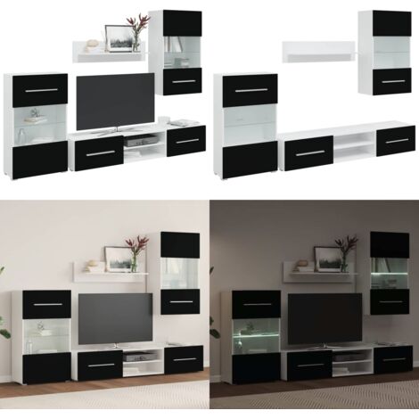 Mobili con Vetrina Parete Unità TV 5 pz con Luci LED Nero - Mobili TV - Armadietto autoportante