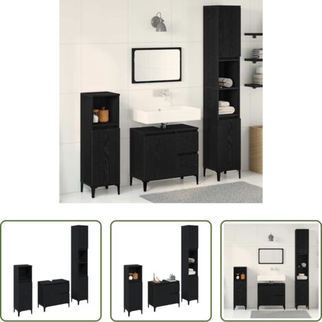 Mobili da bagno a parete -  Set di mobili per il bagno Montaggio a parete 3 pcs Rovere Nero
