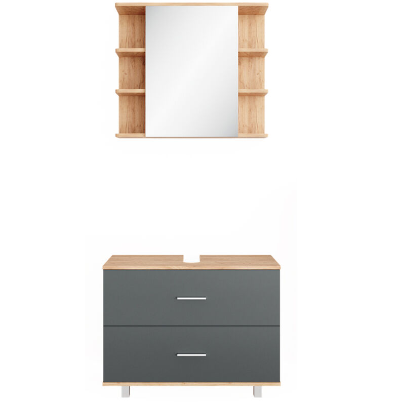 Vicco Set Mobili Bagno Ilias, Antracite quercia Dorata, 2 Parti