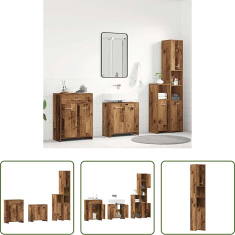 Mobili da bagno in legno -  Set Mobili da Bagno 4 pz Legno Antico in Legno Multistrato