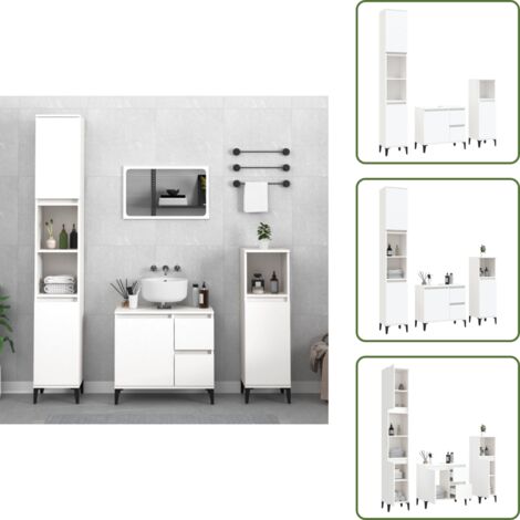 Mobili da bagno in legno - vidaXL Set di Mobili da Bagno 3 pz Bianco in Legno Multistrato - Armadietto lavello
