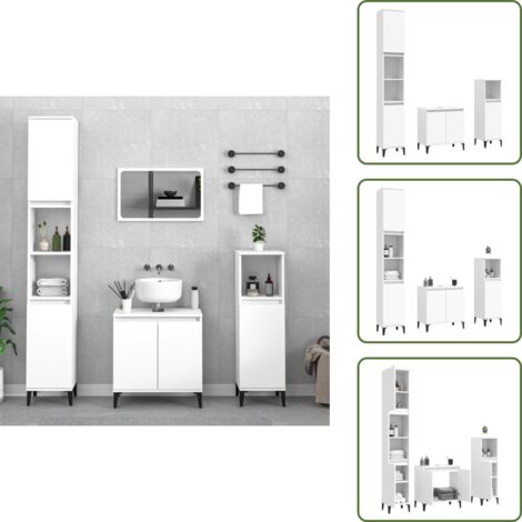 Mobili da bagno in legno - vidaXL Set Mobili da Bagno 3 pz Bianco in Legno Multistrato - Armadietto lavello
