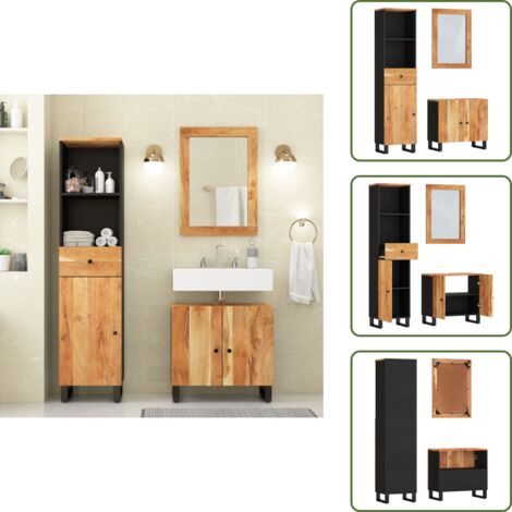 Mobili da bagno in legno - vidaXL Set Mobili da Bagno 3pz in Legno Massello di Acacia - Armadietto in acacia