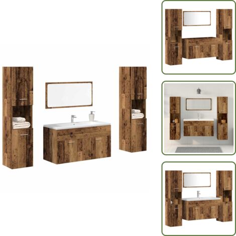 Mobili da bagno in truciolato - vidaXL Set Mobili da Bagno 4 pz Legno Antico in Legno Multistrato - Mobili da bagno con specchio