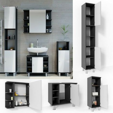 Mobili Da Bagno Moderni.Mobili Da Bagno Moderni Set 4 Pz Sotto Lavabo Specchio 2 Armadio Colonna Colore Principale Antracite E Bianco 4251421933590