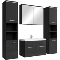 Mobili da bagno Paso XL 80cm, nero lucido, armadio mobiletto lavabo Mobili Armadietto