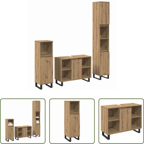 Mobili da bagno -  Set di mobili per il bagno 3 pcs Marrone Legno multistrato