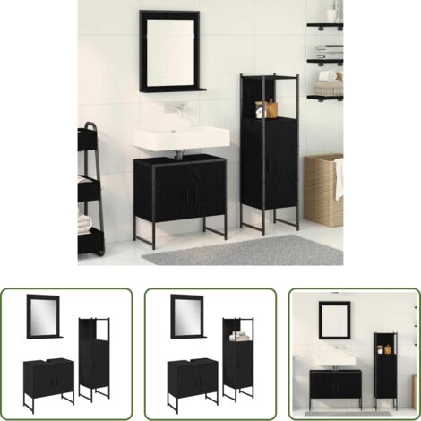 Mobili da bagno -  Set di mobili per il bagno 3 pcs Nero Legno multistrato