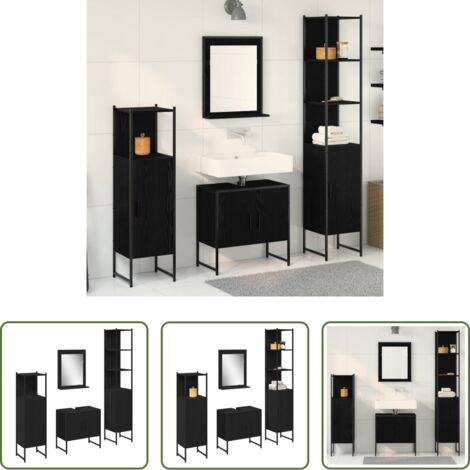 Mobili da bagno -  Set di mobili per il bagno 4 pcs Nero Legno multistrato