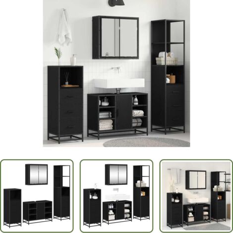 Mobili da bagno -  Set di mobili per il bagno 4 pcs Rovere Nero Legno multistrato