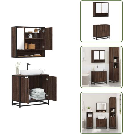 Mobili da bagno - vidaXL Set Mobili da Bagno 2 pz Rovere Marrone in Legno Multistrato - Armadietto in legno