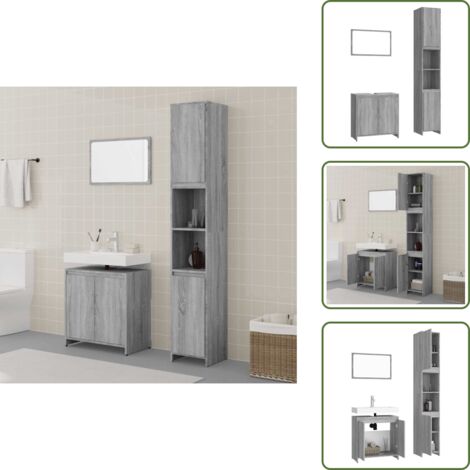 Mobili da bagno - vidaXL Set Mobili da Bagno 3 pz Grigio Sonoma in Legno Multistrato - Armadietto da bagno in legno