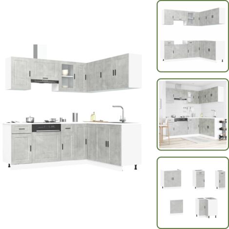 Mobili da cucina con scomparti - vidaXL Set Mobili da Cucina 11 pz Porto Grigio Cemento in Truciolato - Mobili da cucina con piedini regolabili
