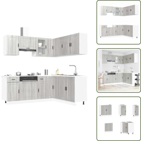 Mobili da cucina con scomparti - vidaXL Set Mobili da Cucina 11 pz Porto Grigio Sonoma in Truciolato - Mobili da cucina con piedini regolabili