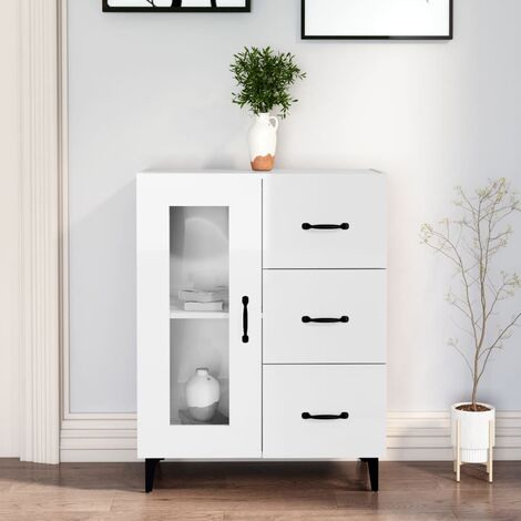 Credenza alta da cucina con 2 ante a vetro, Vetrinetta moderna con ripiani,  Madia moderna scaffali, Made in Italy, cm 120x46xh170, colore Bianco e  Ossido, Con imballo rinforzato