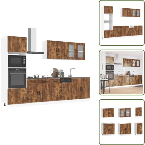 Mobili da cucina in legno multistrato - vidaXL Set Mobili da Cucina 7 pz Kalmar Rovere Fumo Legno Multistrato - Mobili da cucina con piedini regolabili