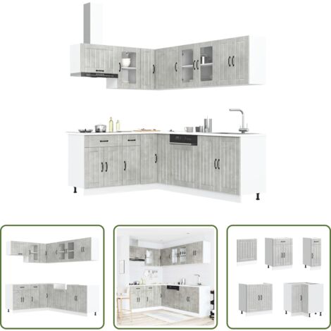 Mobili da cucina in truciolato -  Set Mobili da Cucina 11 pz Lucca Grigio Cemento in Truciolato