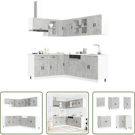 Mobili da cucina in truciolato -  Set Mobili da Cucina 11 pz Porto Grigio Cemento in Truciolato