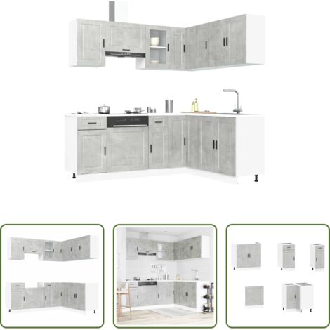 Mobili da cucina in truciolato -  Set Mobili da Cucina 11 pz Porto Grigio Cemento in Truciolato