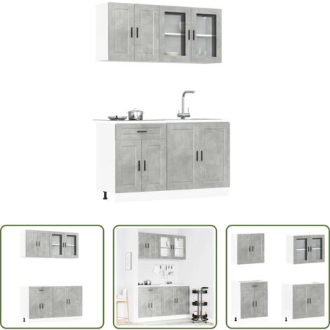Mobili da cucina in truciolato -  Set Mobili da Cucina 4 pz Porto Grigio Cemento in Truciolato