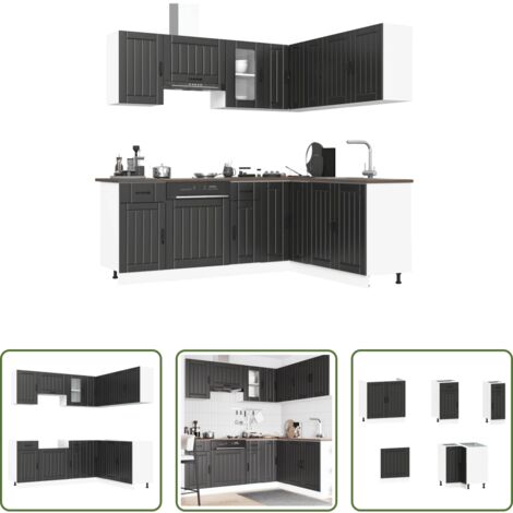 Mobili da cucina -  Set Mobili da Cucina 11 pz Lucca Neri Legno Multistrato
