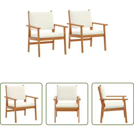 Mobili da esterno -  Sedia da Giardino 2 pcs Bianco Crema Legno di Acacia Massello
