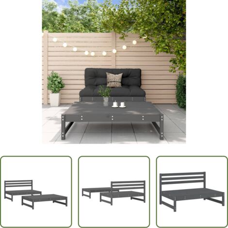 Mobili da esterno -  Set Salotto da Giardino 2 pz Grigio in Legno Massello di Pino