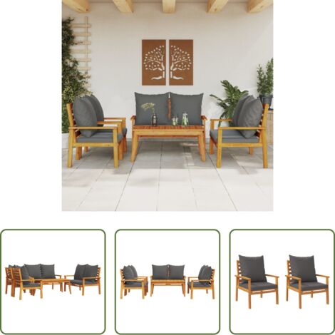 Mobili da esterno -  Set Salotto da Giardino 5 pz con Cuscini Legno Massello Acacia