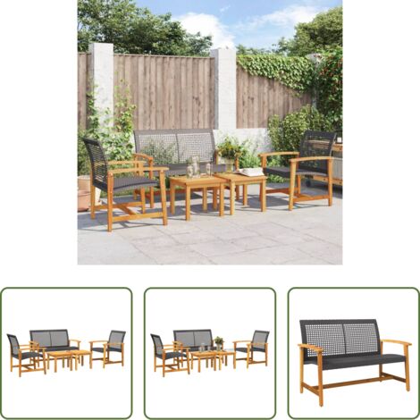 Mobili da esterno -  Set Salotto da Giardino 5 pz Nero in Polyrattan e Legno Acacia