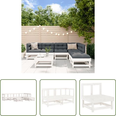 Mobili da esterno - Set Salotto da Giardino 7 pz Bianco in Legno Massello di Pino