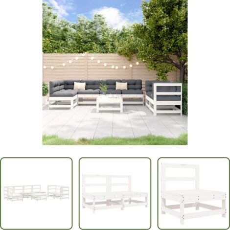 Mobili da esterno -  Set Salotto da Giardino 8 pz in Legno Massello di Pino Bianco