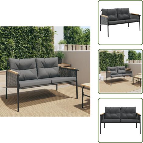 Mobili da esterno - vidaXL Panchina da Giardino con Cuscini 116 cm Nera in Acciaio - Panca in acciaio