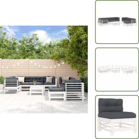 Mobili da esterno - vidaXL Set Divani da Giardino 10 pz con Cuscini Legno Massello Bianco - Divano angolare