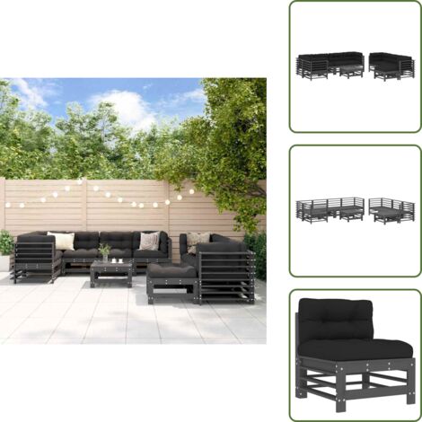 Mobili da esterno - vidaXL Set Divani da Giardino 10 pz con Cuscini Legno Massello Grigio - Divani modulari