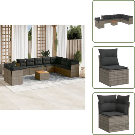 Mobili da esterno - vidaXL Set Divani da Giardino 11 pz con Cuscini in Polyrattan Grigio - Rattan PE